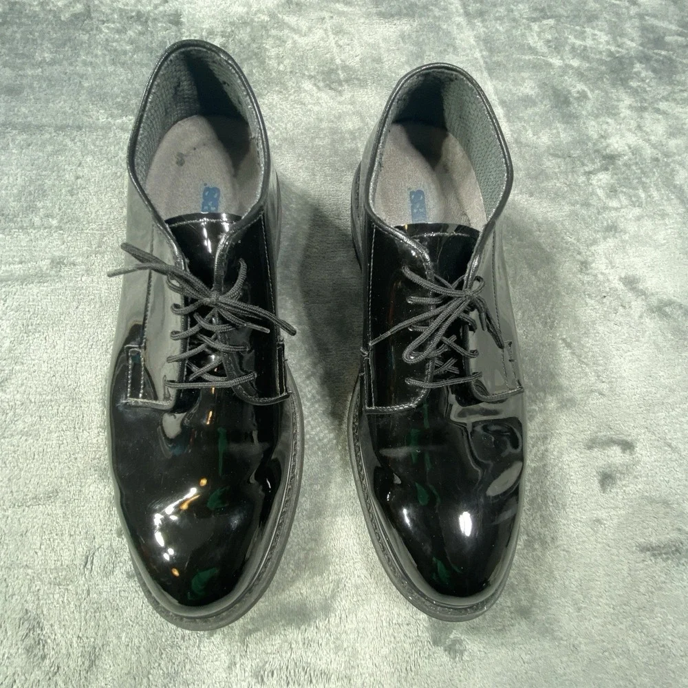 Bates Dress‎ Shoes Size 10 Black Shiny Lace-Up Vibram Business Military Gloss